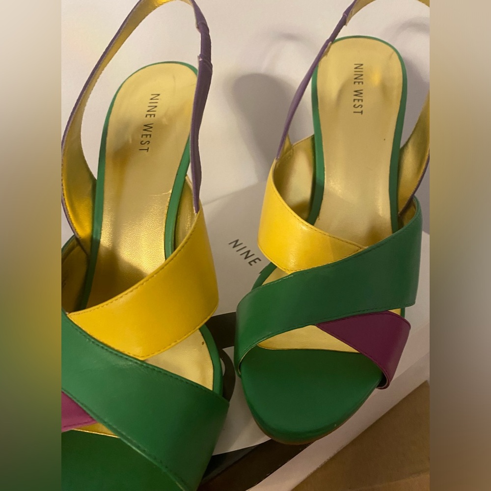 Nine West Green and Yellow Slingback Heels - Picture 3 of 10